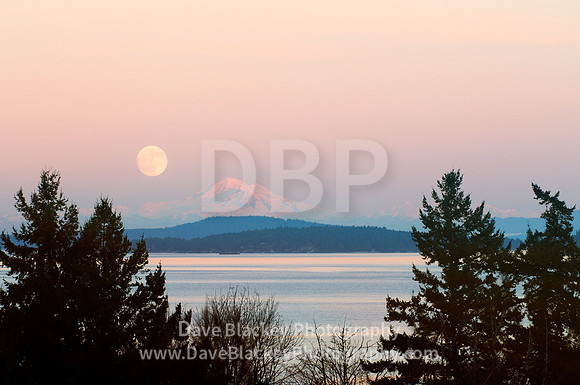 Full moon over Mt. Baker in Washington State, USA