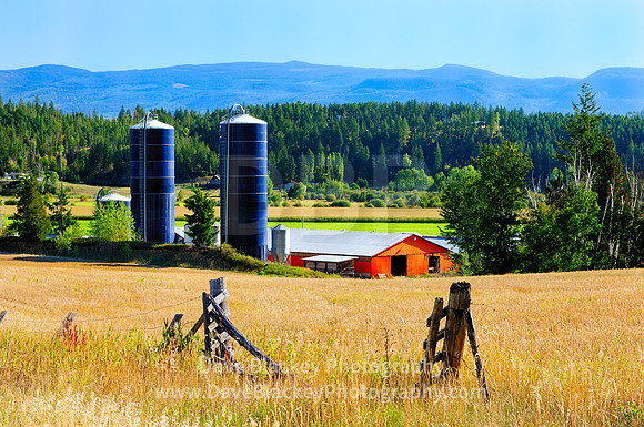 Silos an old fence farmland in Deep Creek Valley near Enderby, silo, farm, Deep Creek Valley, Enderby, BC,