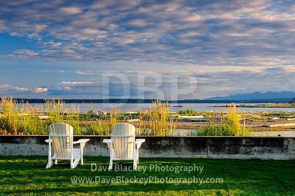 Whidbey Island, Useless Bay, 2 white lawn chairs, Washington State, two white chairs,