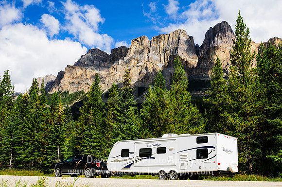 Castle Mountain, Bow Valley Parkway, mountains, RV, Banff, Alberta