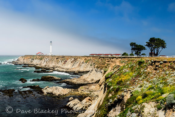 Point Arena Lighthouse in California, fog, mist, coastline