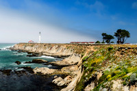 Point Arena Lighthouse in Mendocino California, fog, mist, coastline
